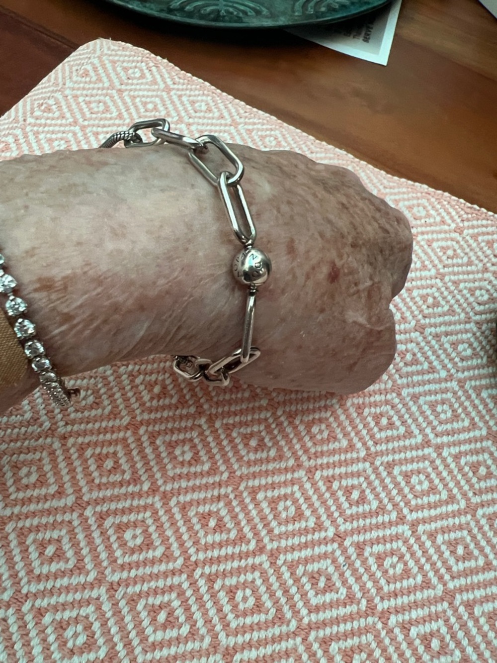 Pandora Paper Clip Link Bracelet with 2 Mini Crystal Charms - Picture 2 of 7